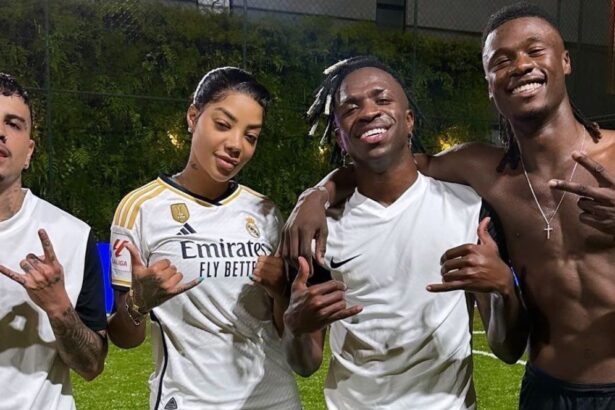 cantora-ludmilla-joga-bola-com-vinicius-jr.-e-camavinga,-do-real-madrid